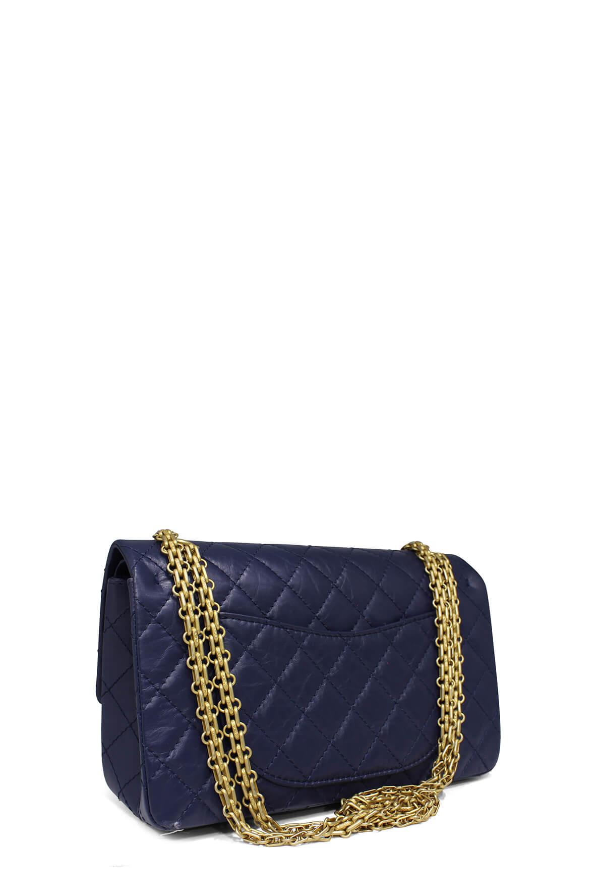 Reissue 225 Double Flap Navy Blue with Gold Hardware