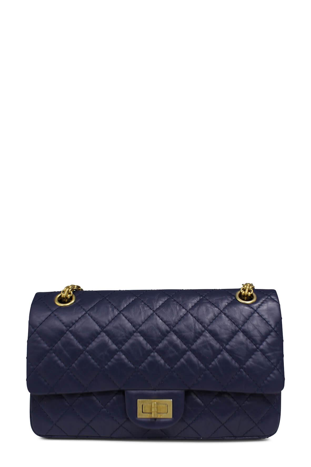 Reissue 225 Double Flap Navy Blue with Gold Hardware