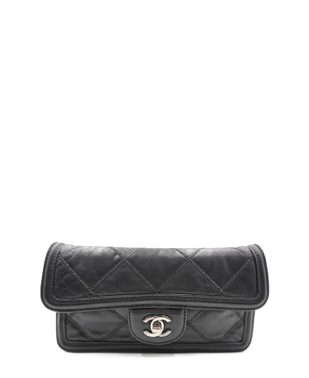 Stitched Mini Flap Black Calfskin SHW Black