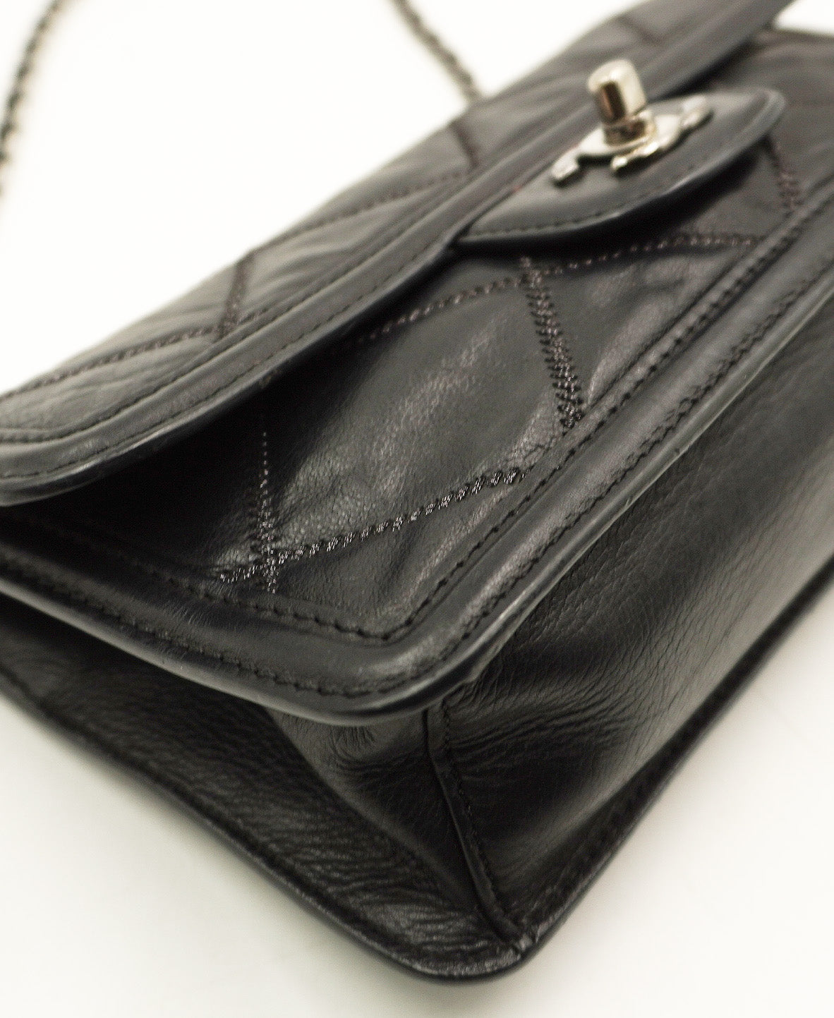 Stitched Mini Flap Black Calfskin SHW Black