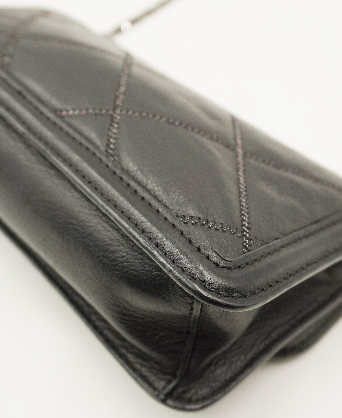 Stitched Mini Flap Black Calfskin SHW Black