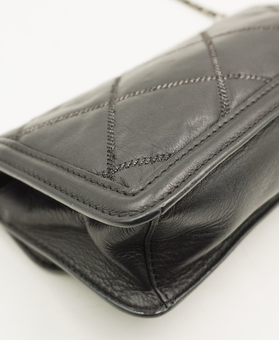 Stitched Mini Flap Black Calfskin SHW Black