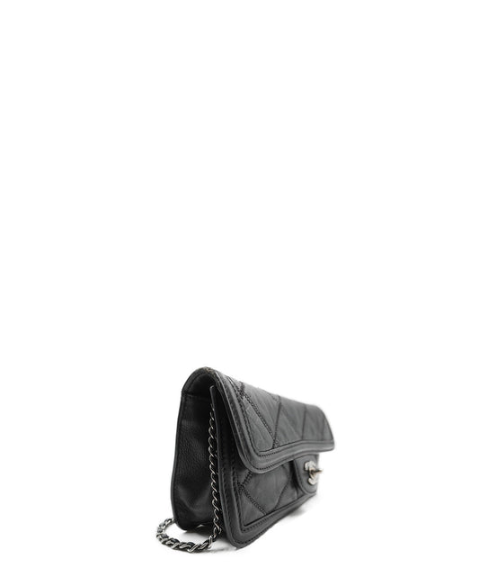 Stitched Mini Flap Black Calfskin SHW Black