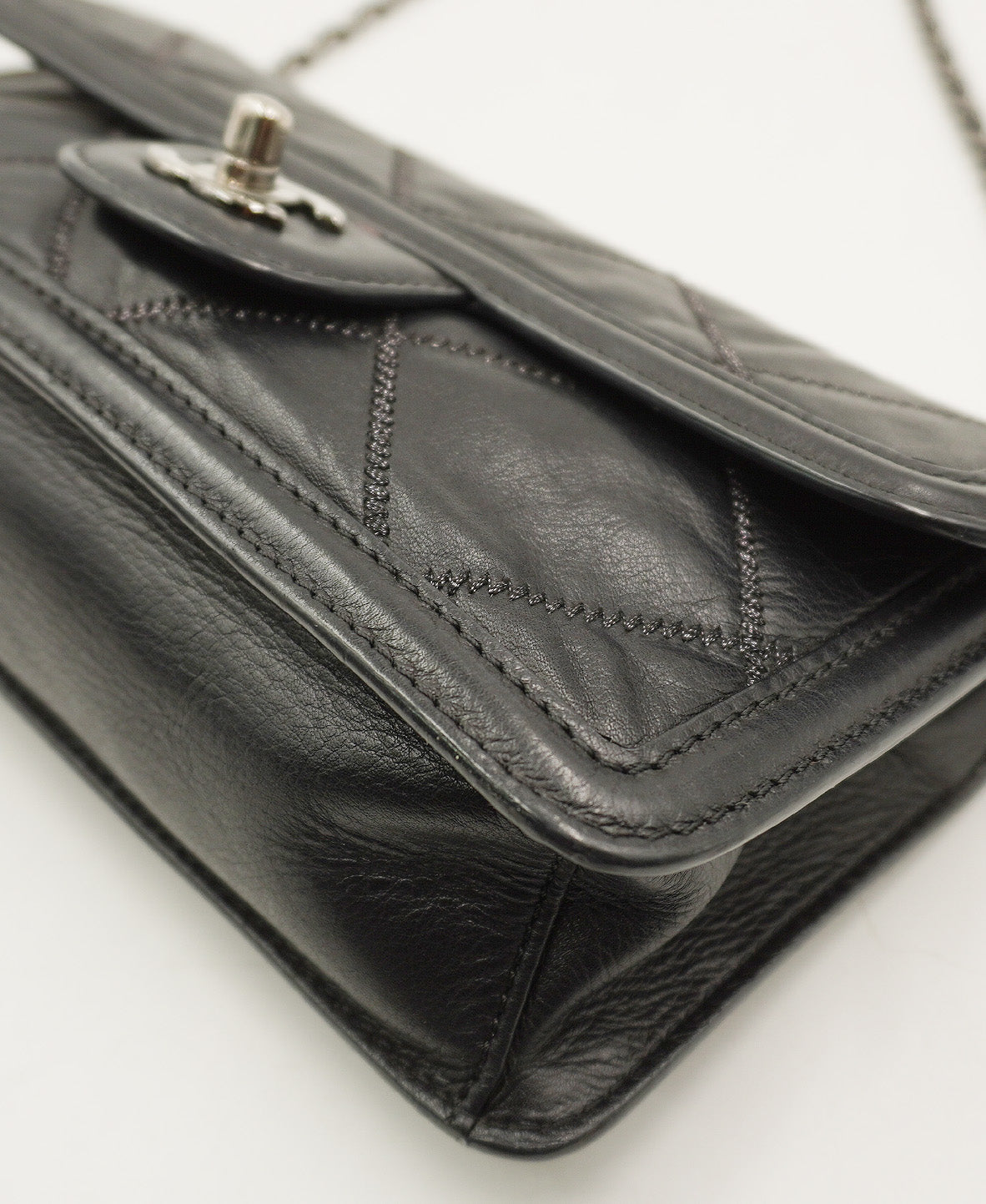 Stitched Mini Flap Black Calfskin SHW Black