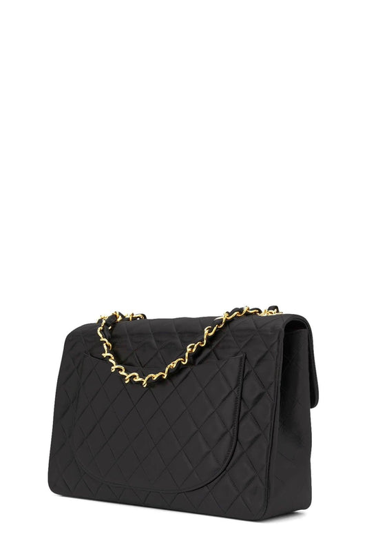 Vintage Quilted Lambskin Maxi Classic Flap Bag Black with Gold Hardware