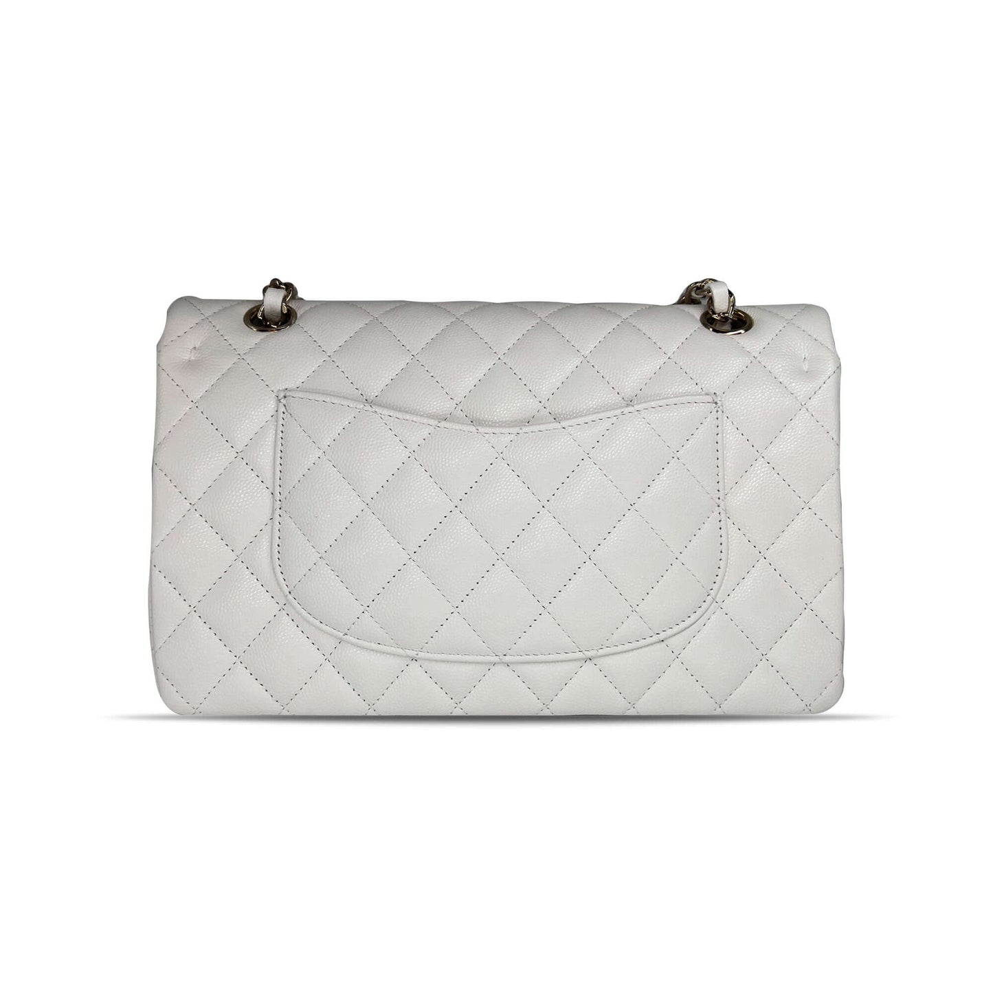 Pre owned Chanel optic white caviar leather double flap closure designer bag