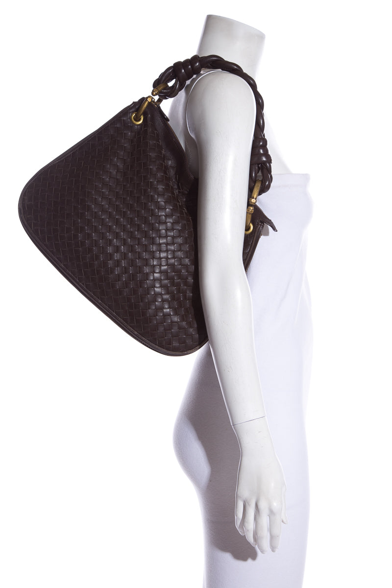 Bottega Veneta Brown Braided Triple Chain Hobo