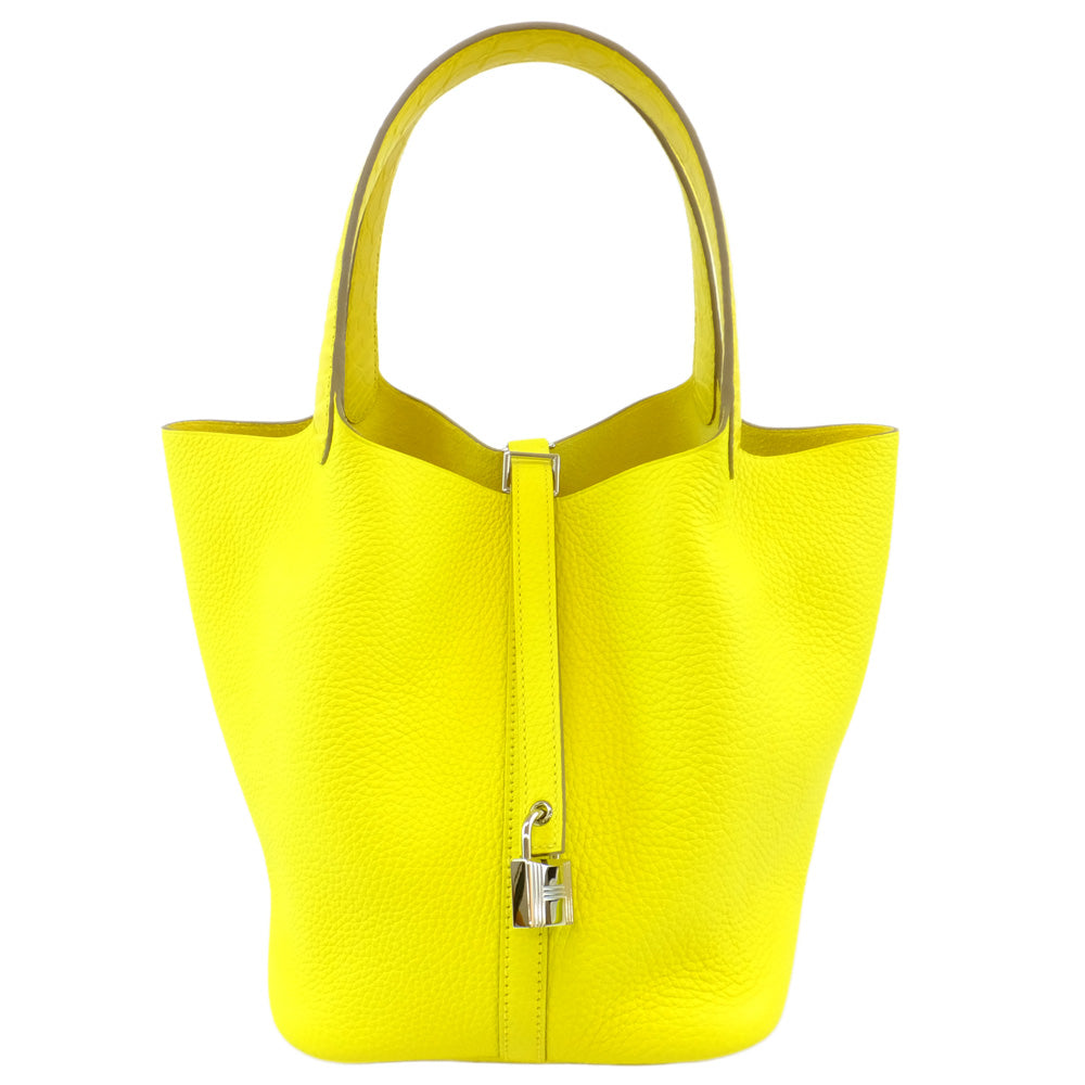 HERMES Hermes Picotin Lock  MM Handbag Lime Yellow Silver G   Clemence U Shapes Manufactured  2022 Cadena