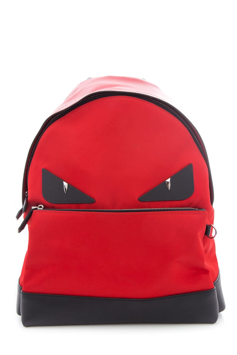 Fendi Red Calf Skin Leather & Nylon Bugs Backpack