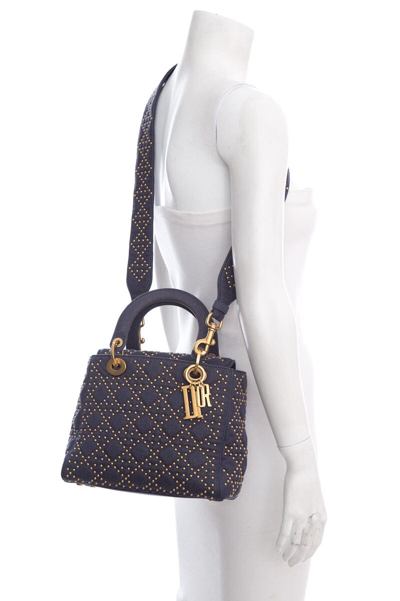 Dior Denim & Gold Stud Lady Dior Handbag