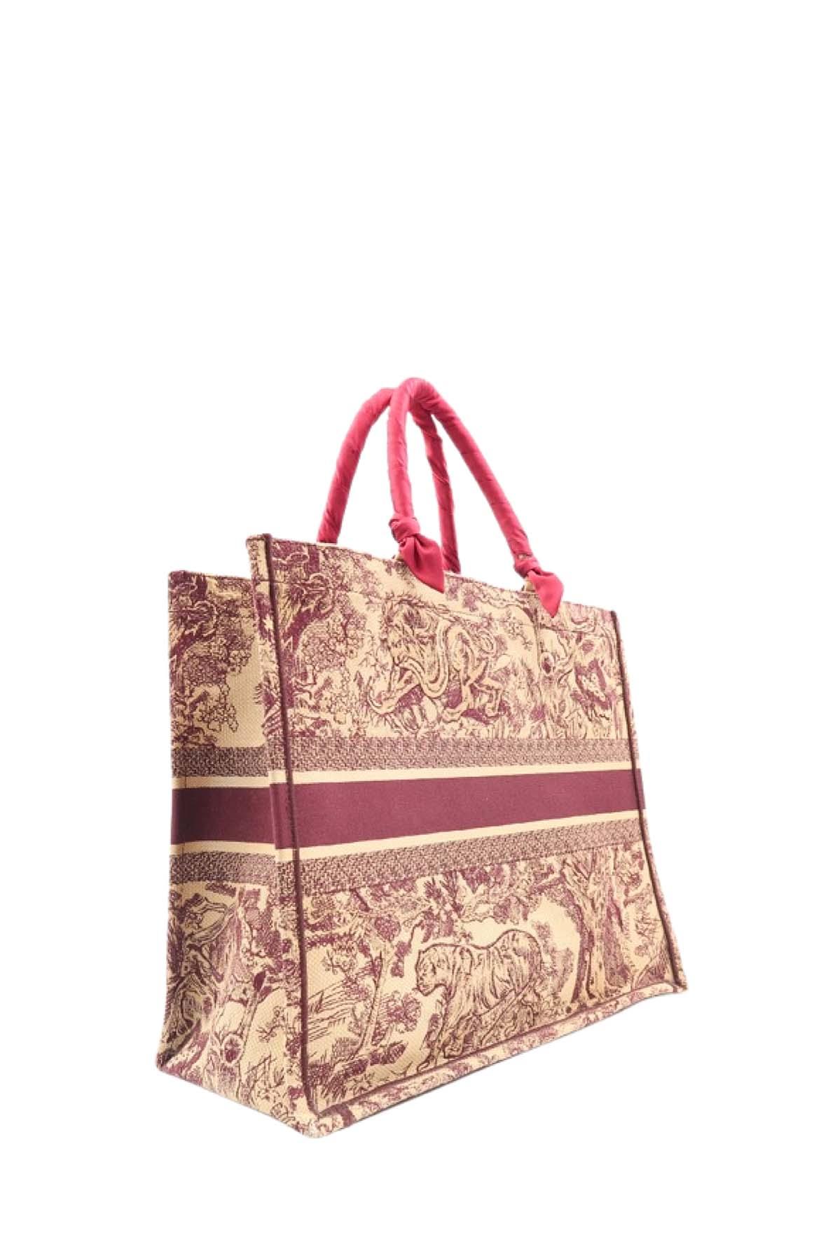 Book Tote Toile de Jouy Burgundy with Handle Wraps