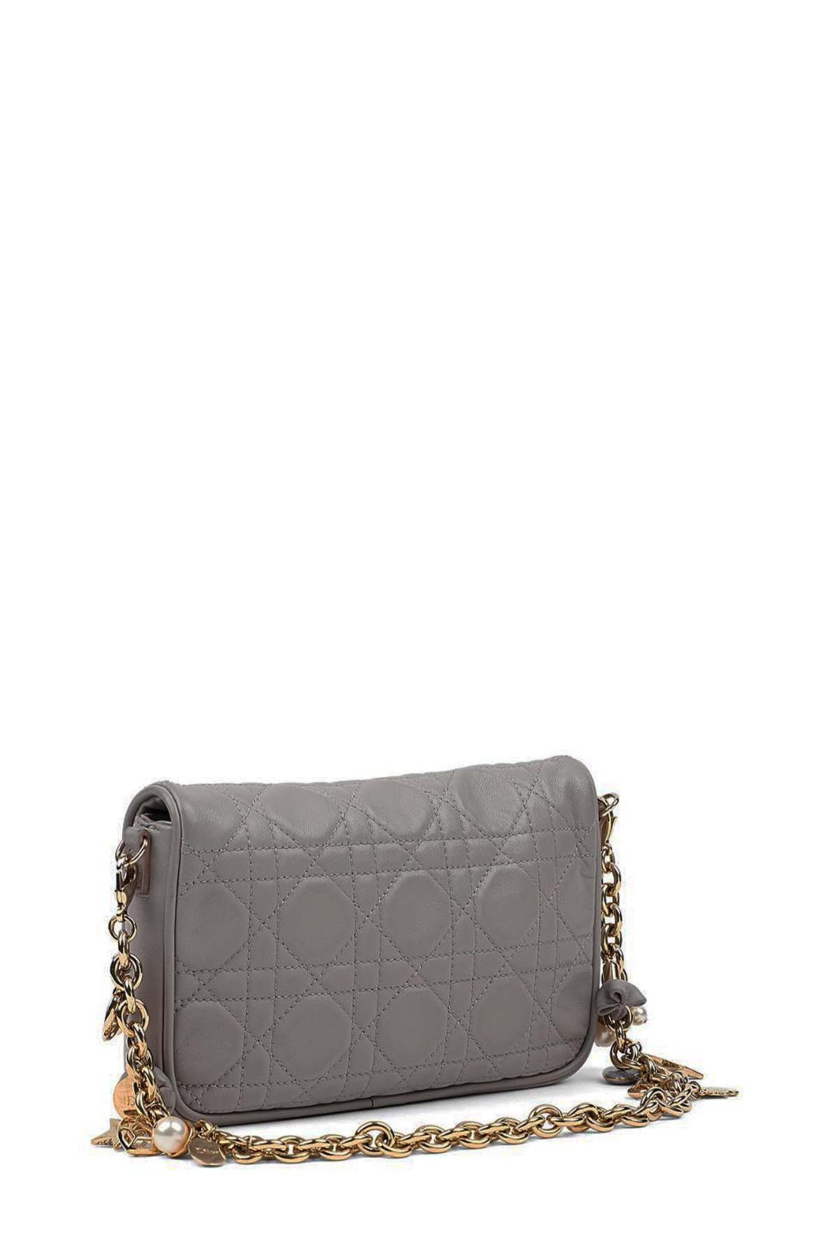 Cannage Mini Bag with Embellished Chain Grey