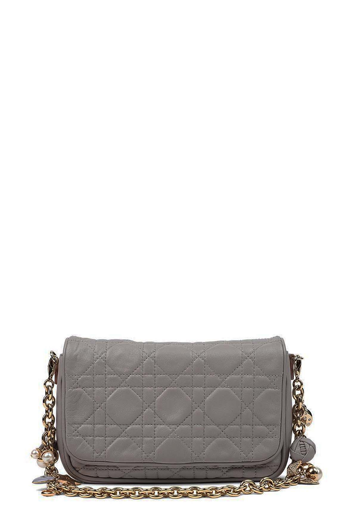 Cannage Mini Bag with Embellished Chain Grey