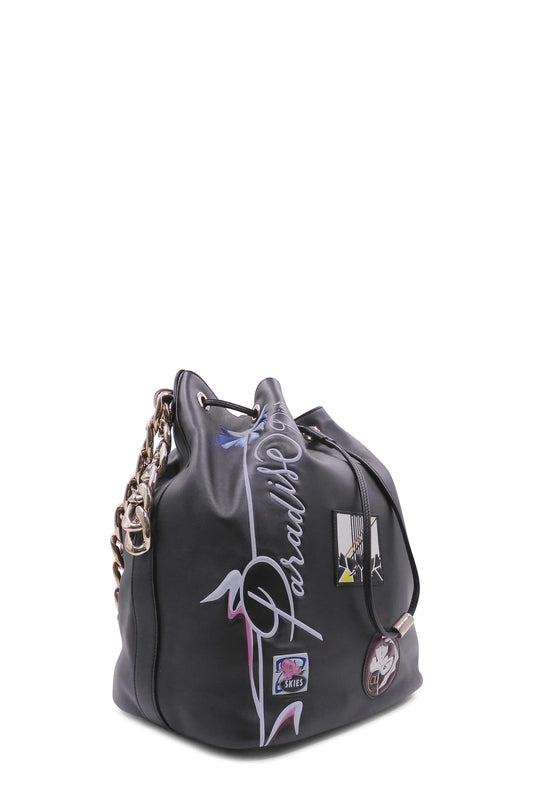 Drawstring Chain Bucket Bag Black