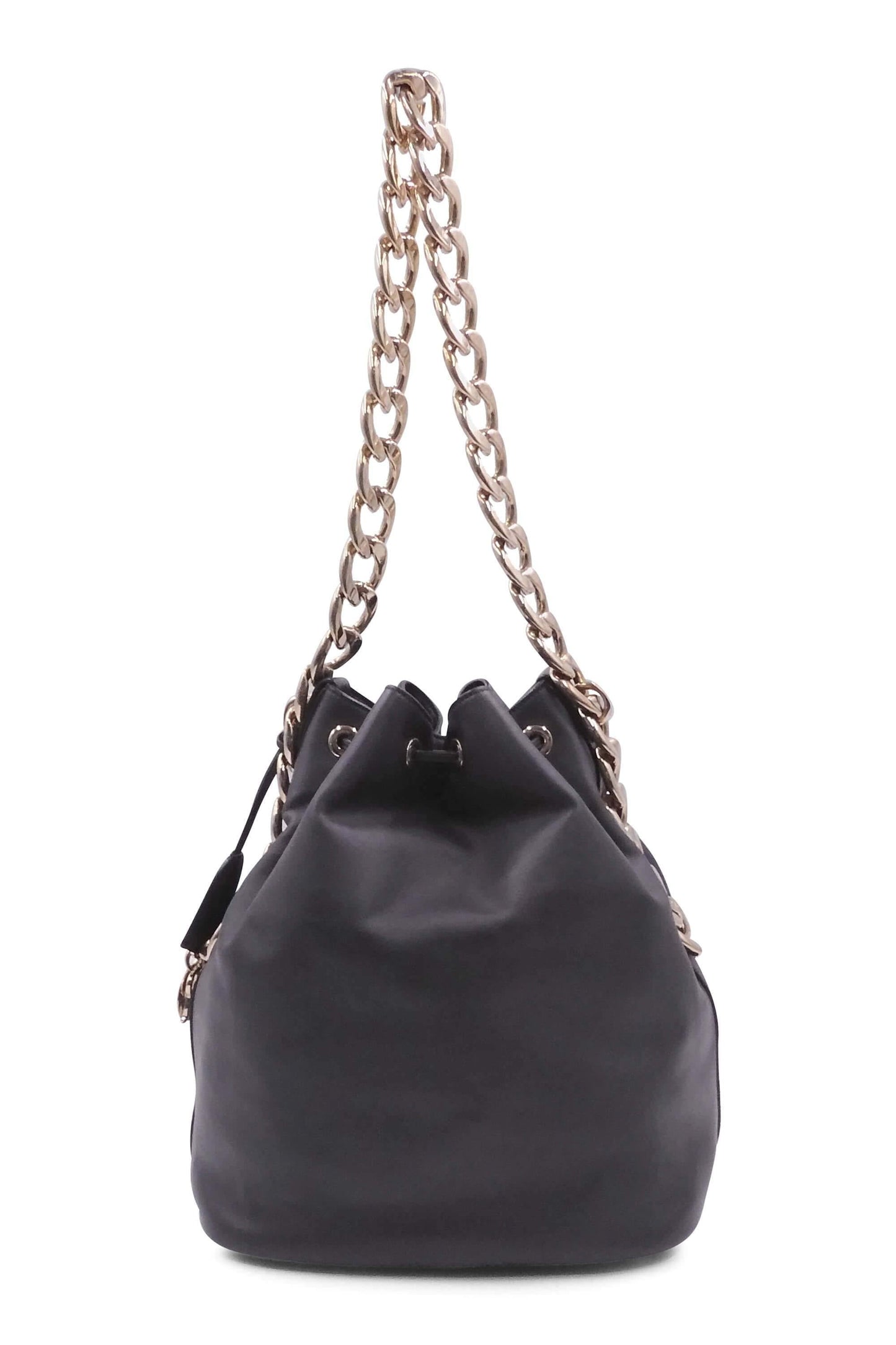 Drawstring Chain Bucket Bag Black