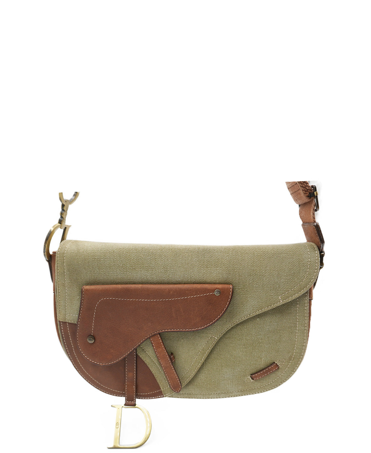 Leather-Trimmed Saddle Bag Brown, Green