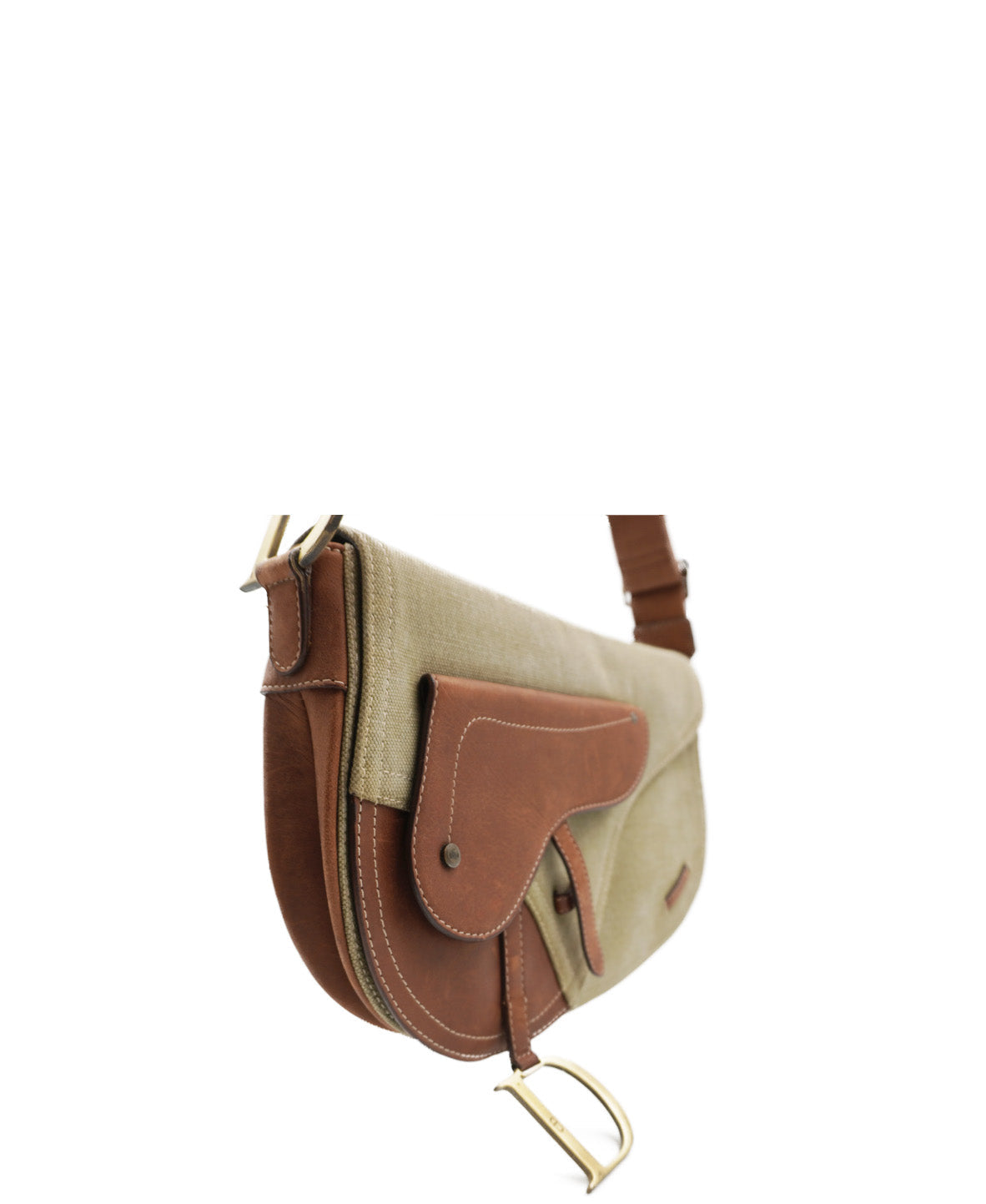 Leather-Trimmed Saddle Bag Brown, Green