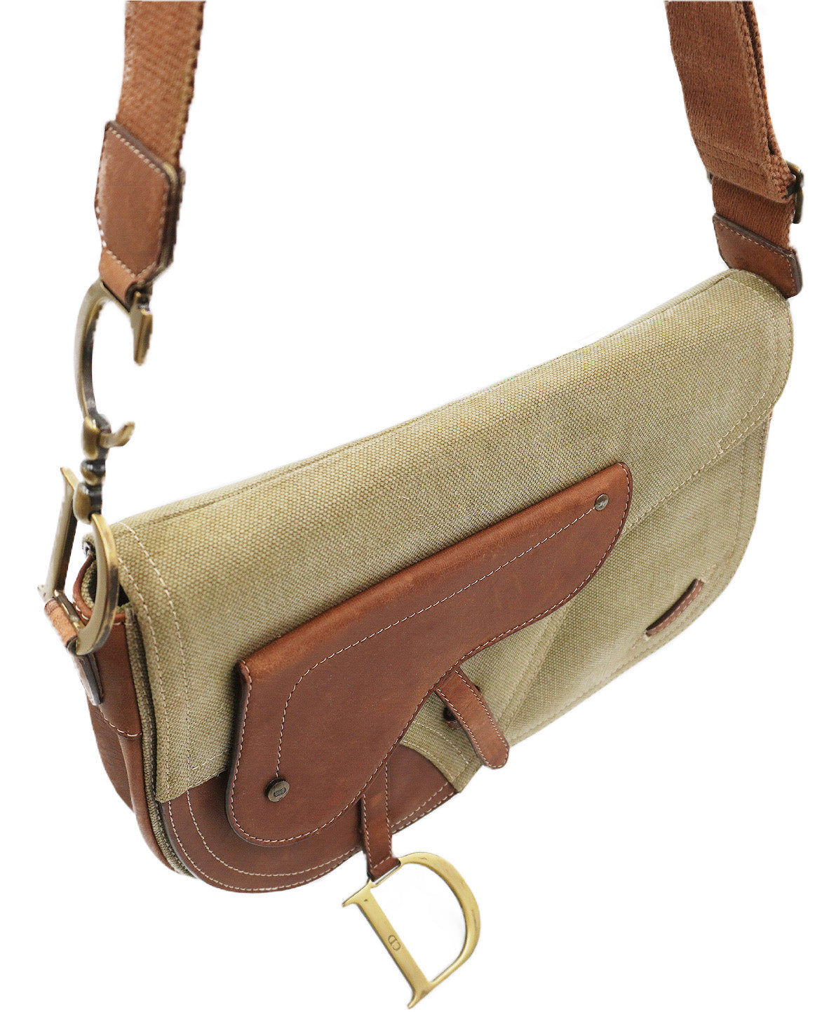 Leather-Trimmed Saddle Bag Brown, Green