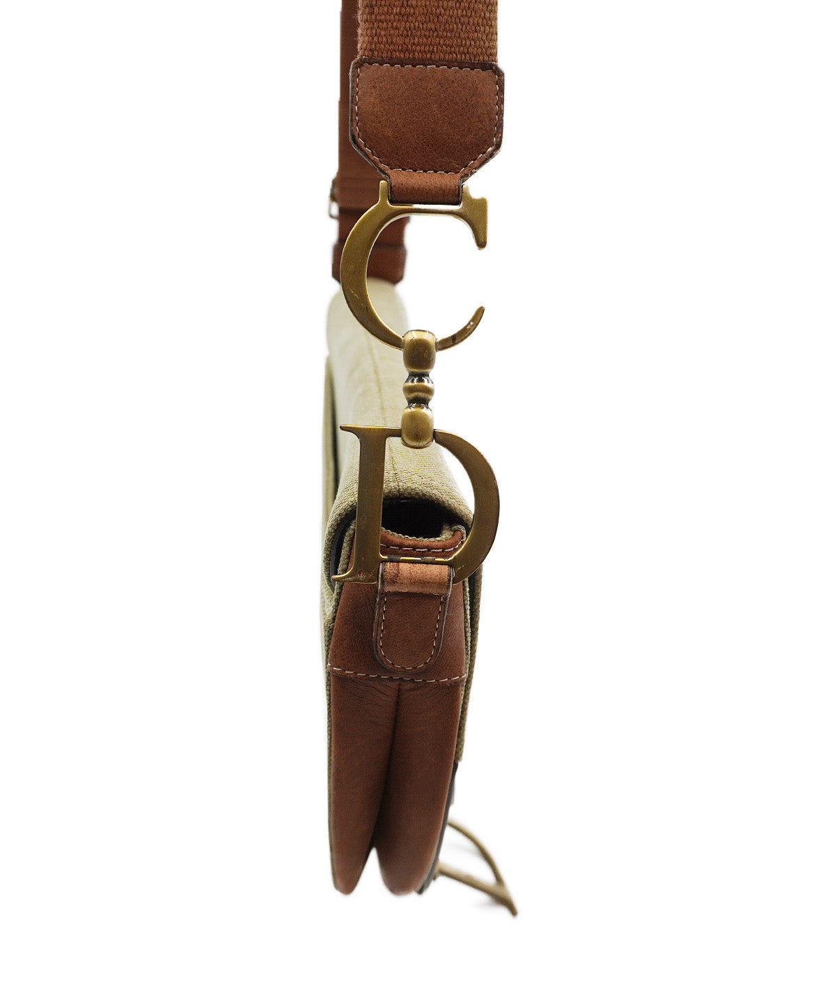 Leather-Trimmed Saddle Bag Brown, Green