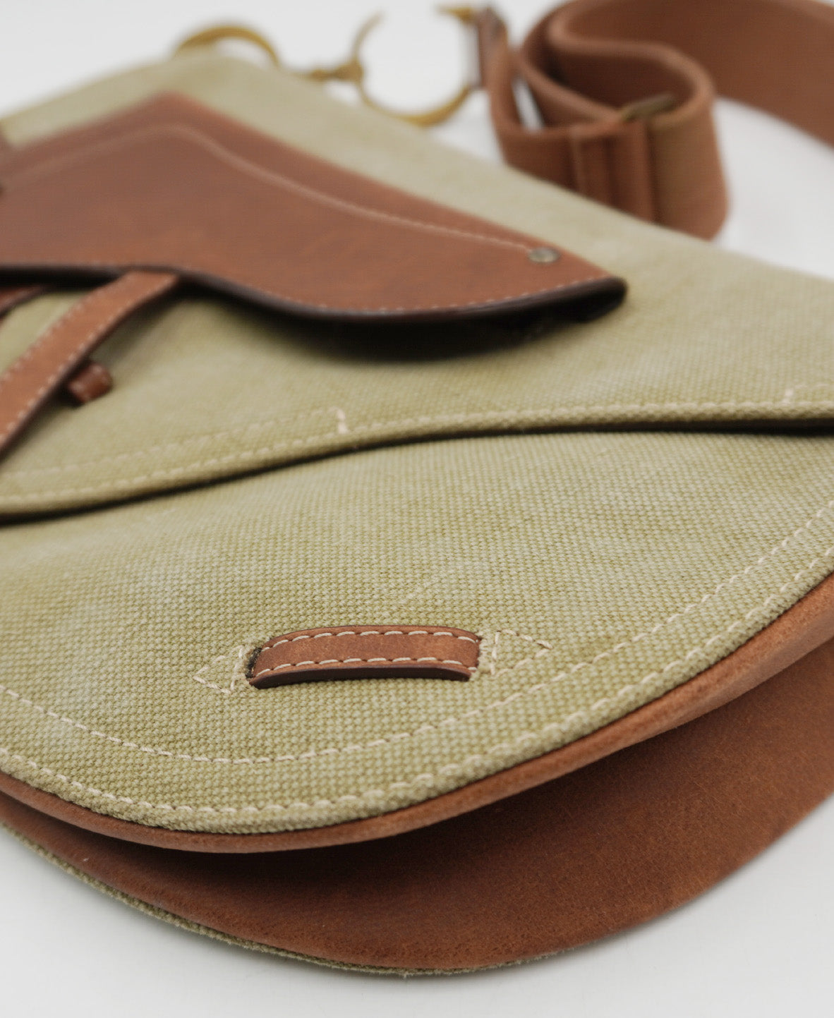 Leather-Trimmed Saddle Bag Brown, Green