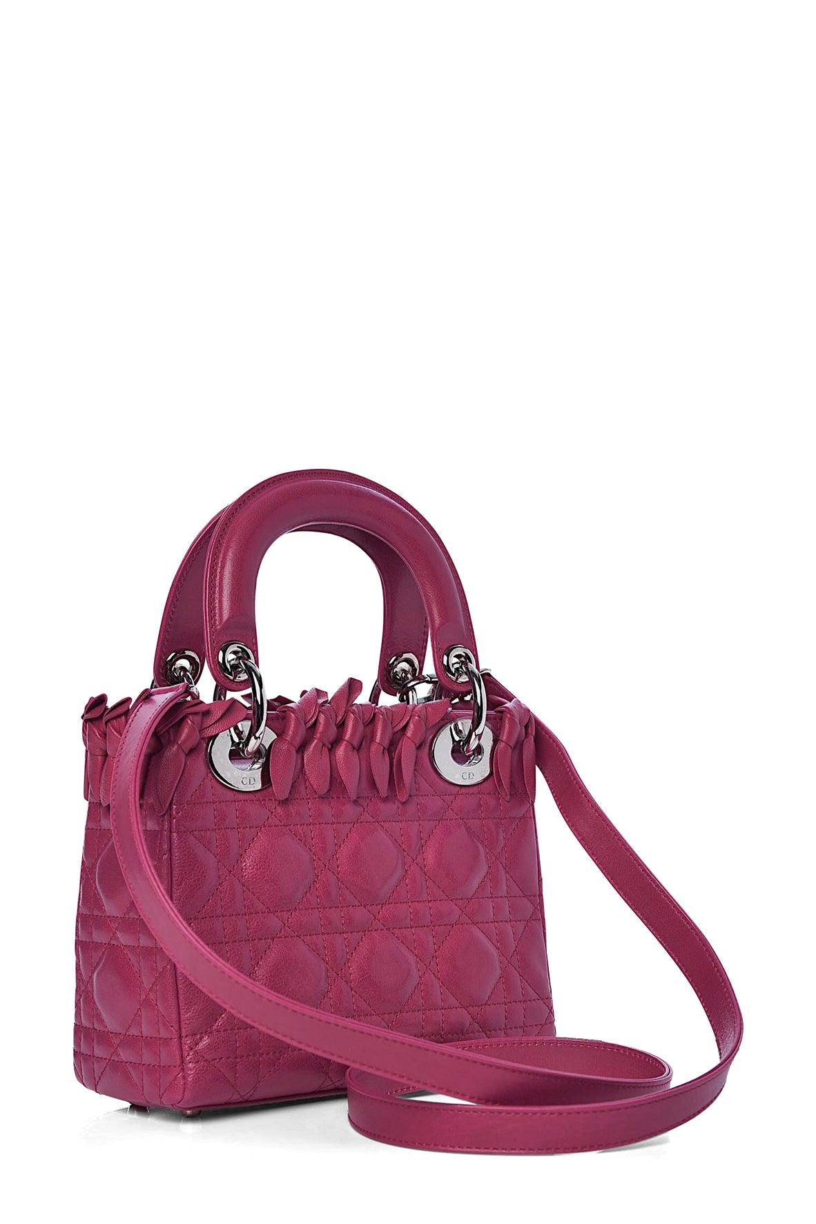 Small Lady Dior with Ribbon Trimmed Fuchsia