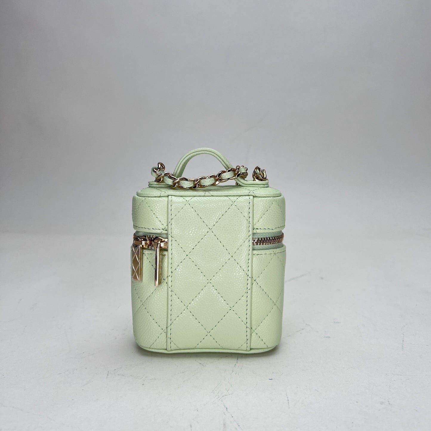 Vanity Mini Green Crossbody Bag in Caviar Leather, Gold hardware