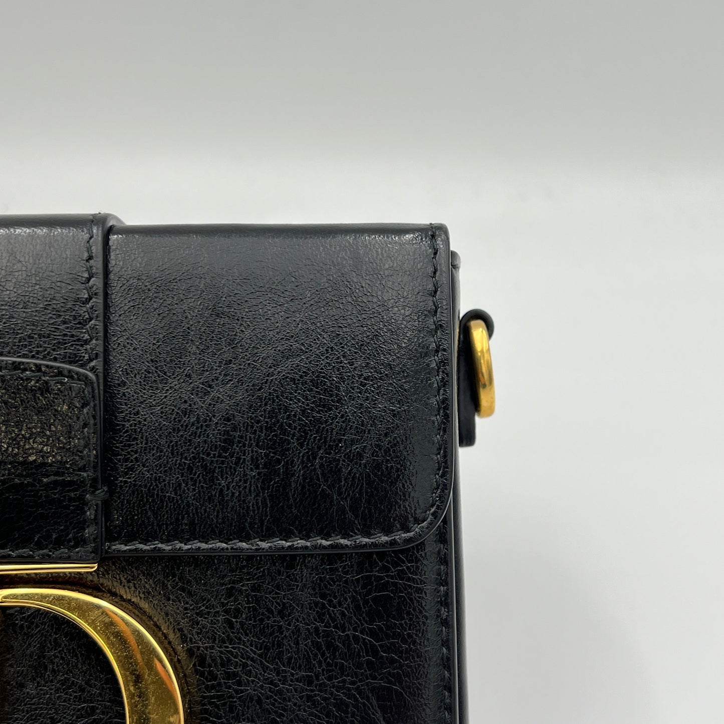 30 Montaigne Box Black Crossbody Bag in Calfskin, Gold hardware