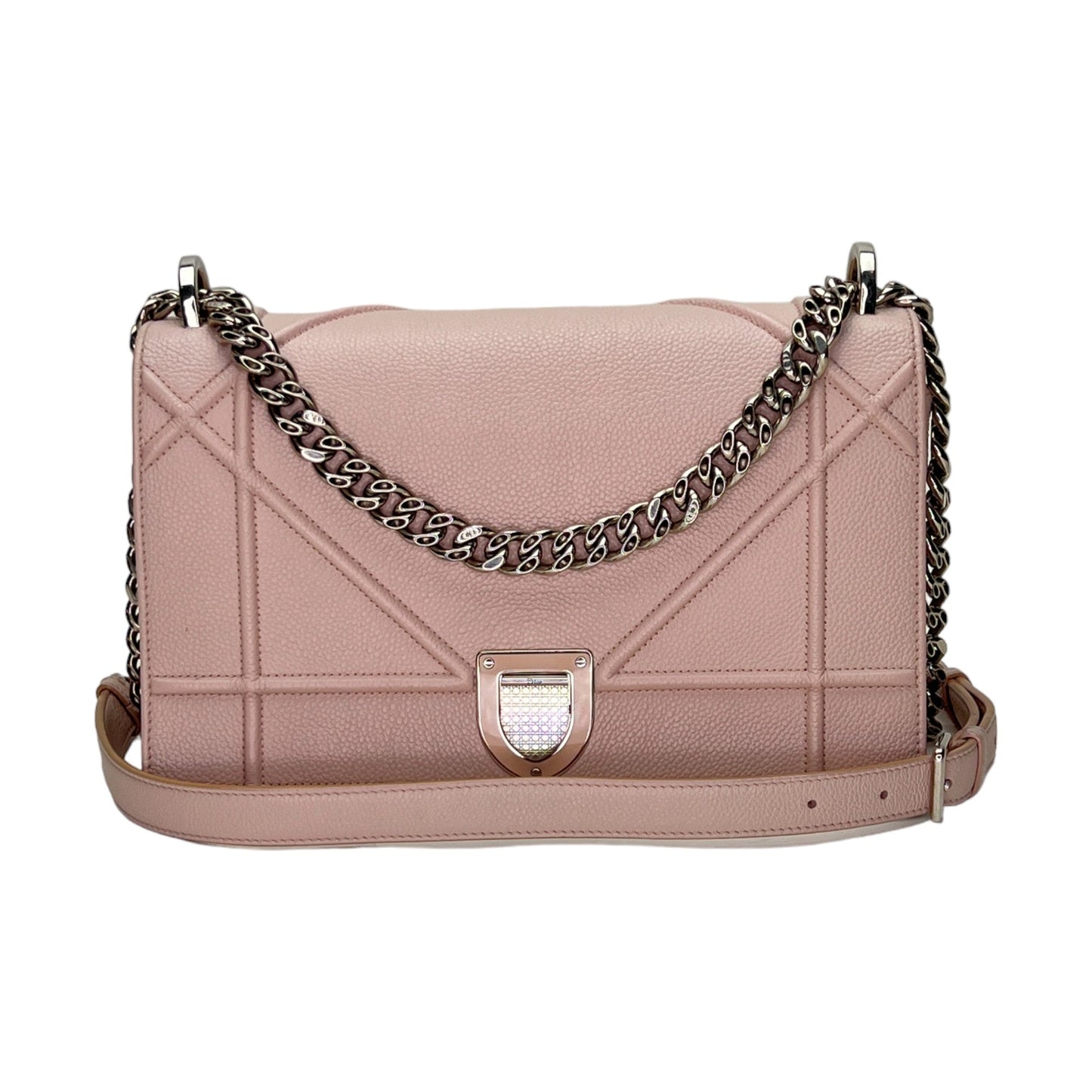 Diorama Medium Pink Crossbody Bag in Calfskin, Silver hardware