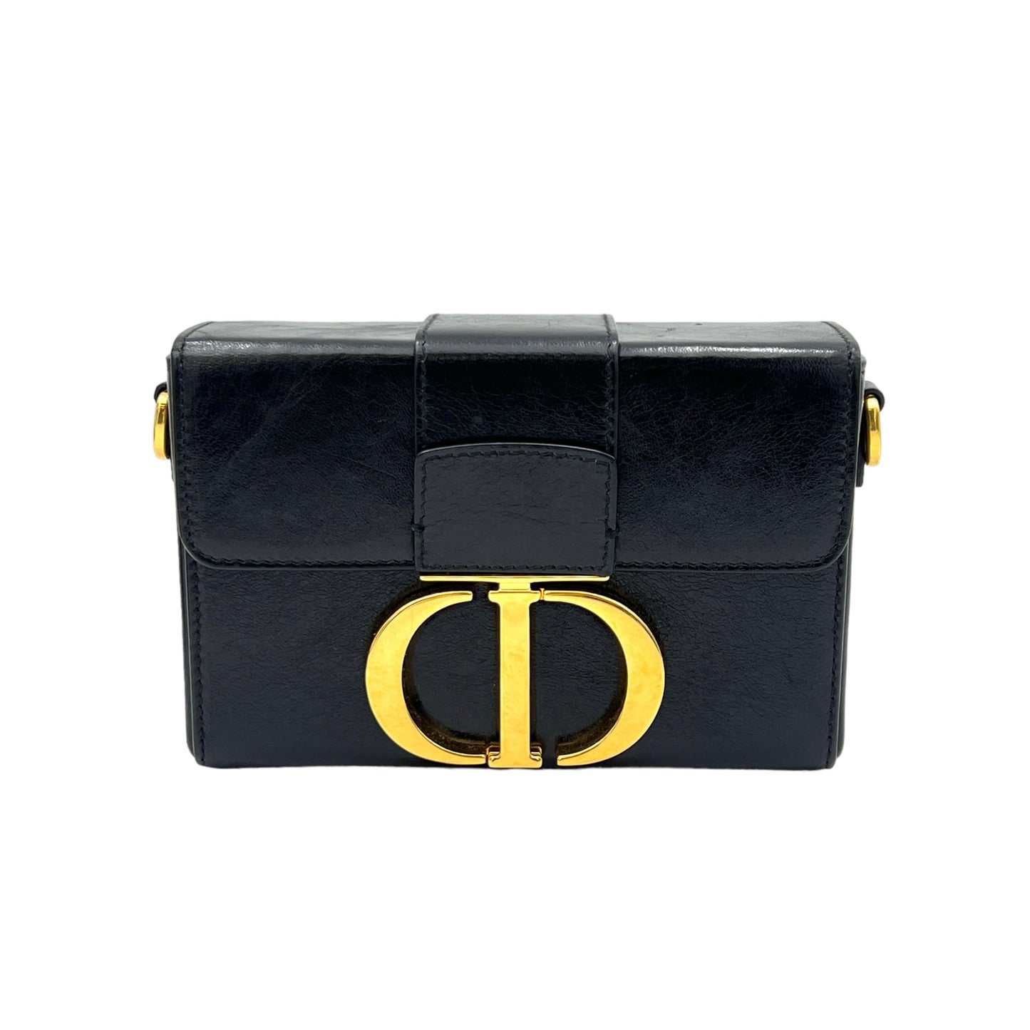 30 Montaigne Box Black Crossbody Bag in Calfskin, Gold hardware