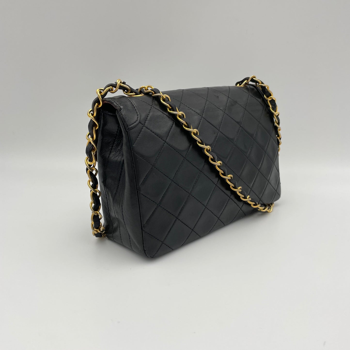 Matelasse Coco Mark Black Crossbody Bag in Lambskin, Gold hardware