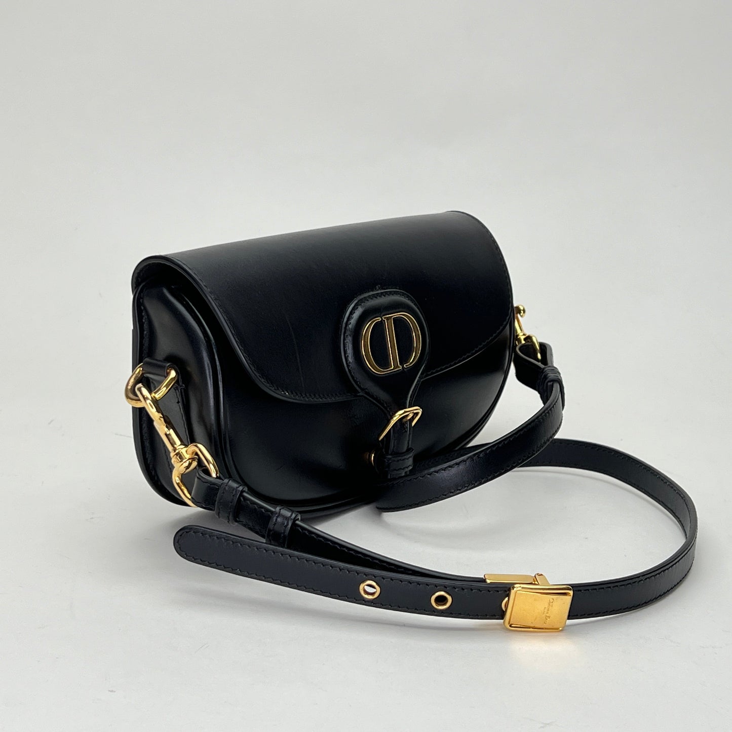 Bobby East West Black Crossbody Bag in Calfskin, Gold hardware