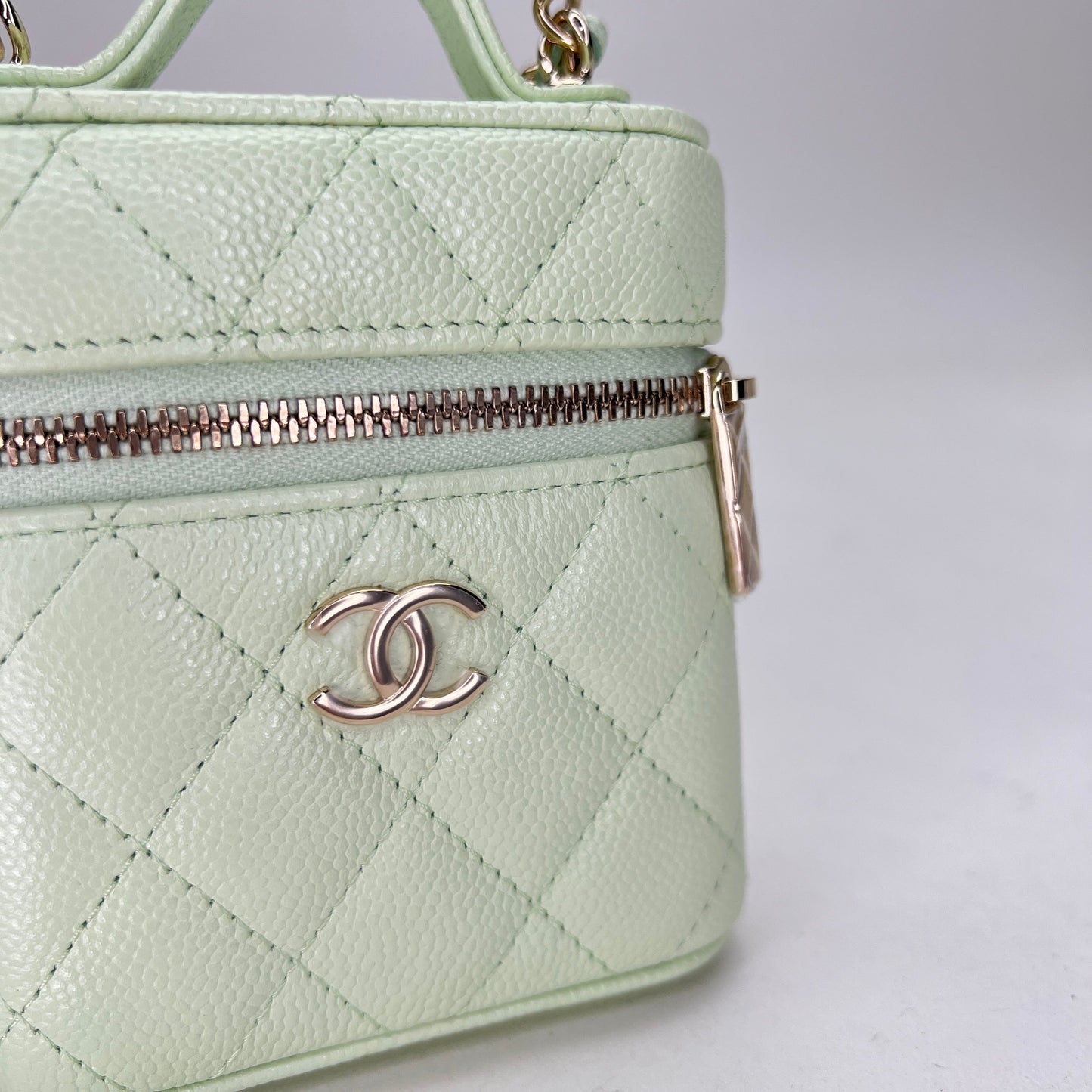 Vanity Mini Green Crossbody Bag in Caviar Leather, Gold hardware