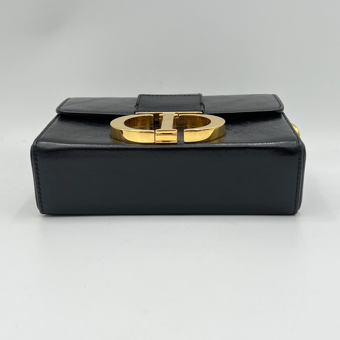 30 Montaigne Box Black Crossbody Bag in Calfskin, Gold hardware