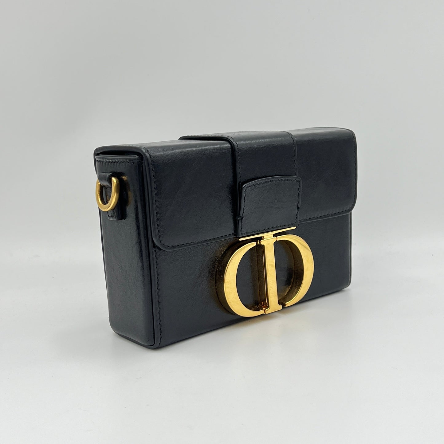 30 Montaigne Box Black Crossbody Bag in Calfskin, Gold hardware