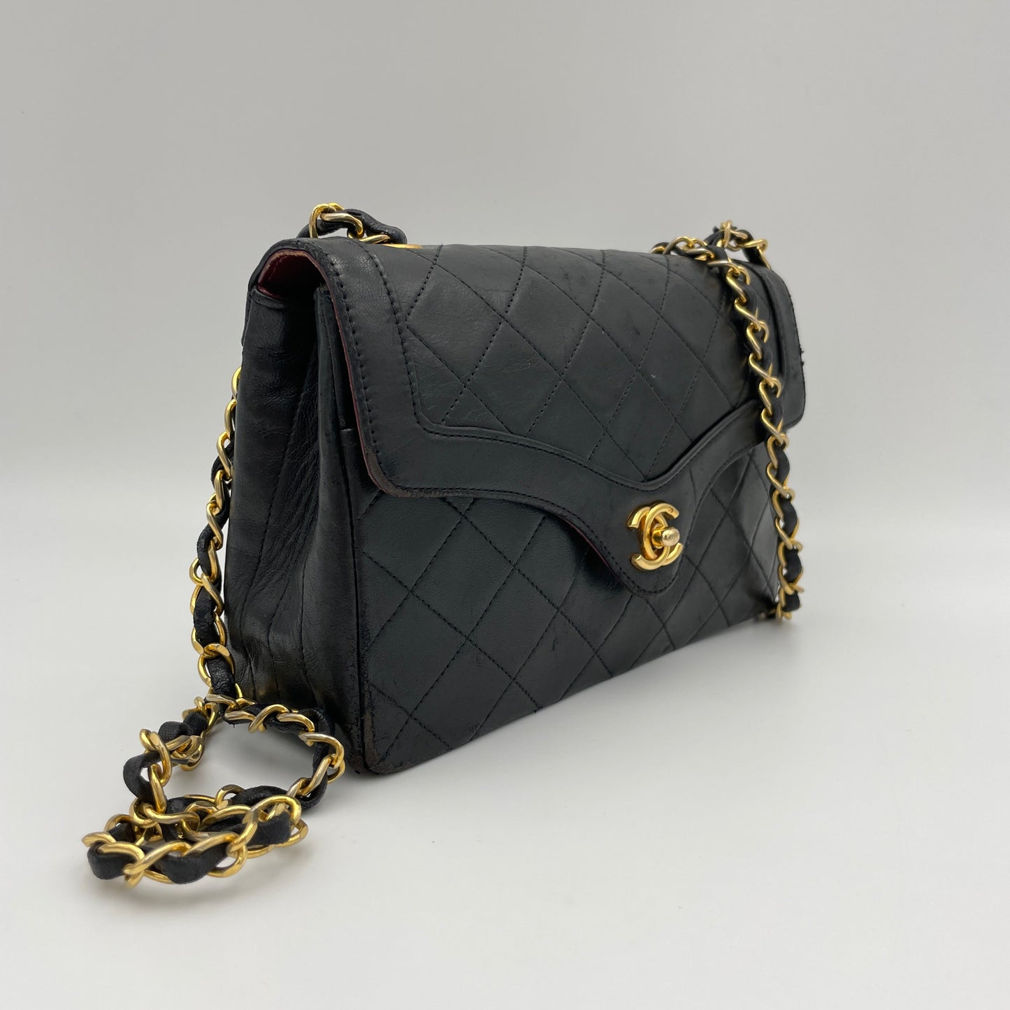 Matelasse Coco Mark Black Crossbody Bag in Lambskin, Gold hardware