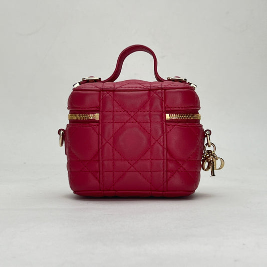 Lady Dior Vanity Micro Pink Crossbody Bag in Lambskin, Gold hardware