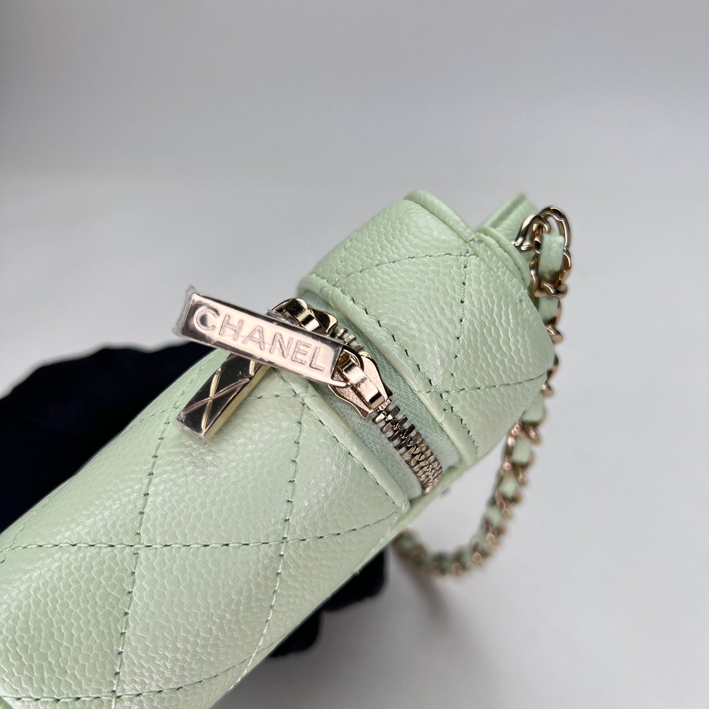 Vanity Mini Green Crossbody Bag in Caviar Leather, Gold hardware