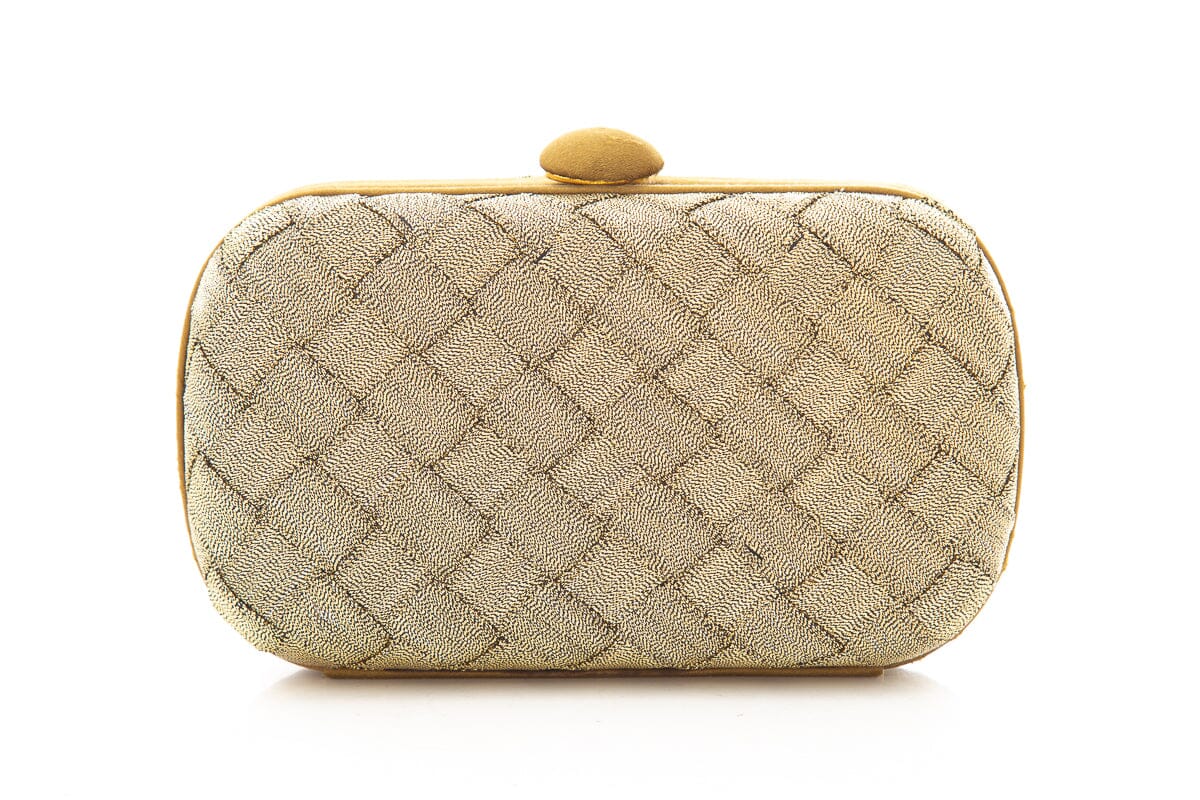 Bottega Veneta Brass Intrecciato Satin Clutch