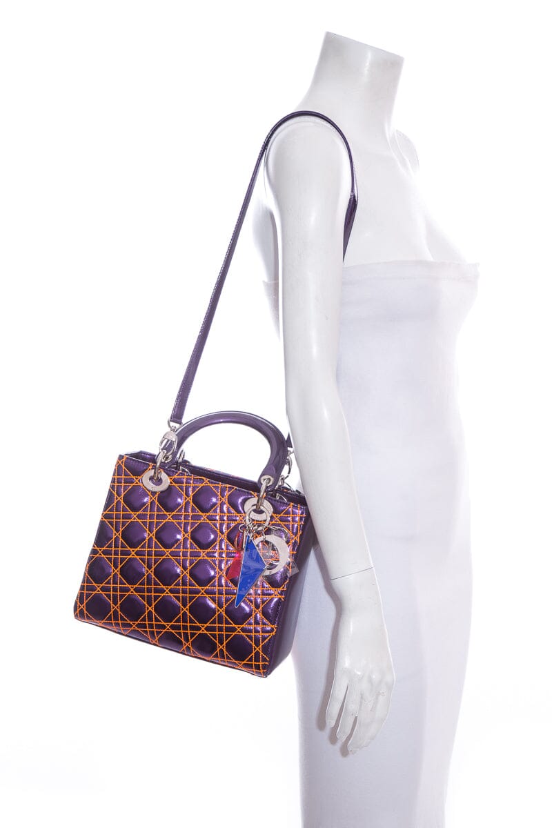 Lady Dior Medium Anselm Reyle Cannage Purple & Orange Tote