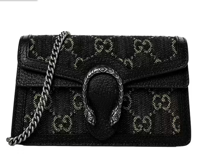 Gucci Dionysus Black GG Denim Super Mini Crossbody Clutch Bag