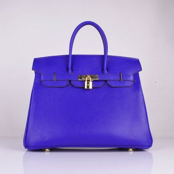 Hermes Birkin 35cm Togo Leather Handbags Electric Blue Golden