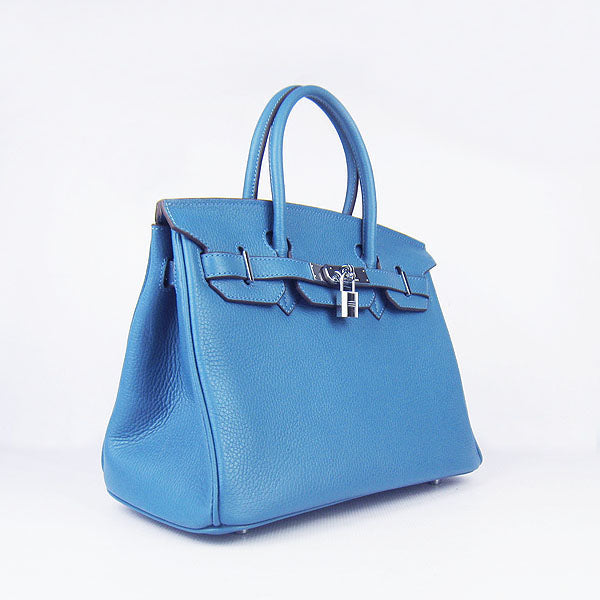 Hermes Birkin 30cm Togo Leather Handbags Blue Silver