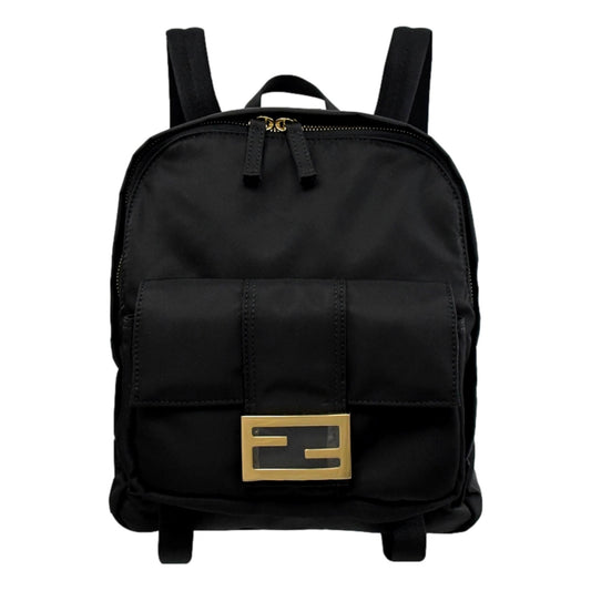 Fendi Baguette Black Nylon Gold Logo Small Travel Backpack Bag