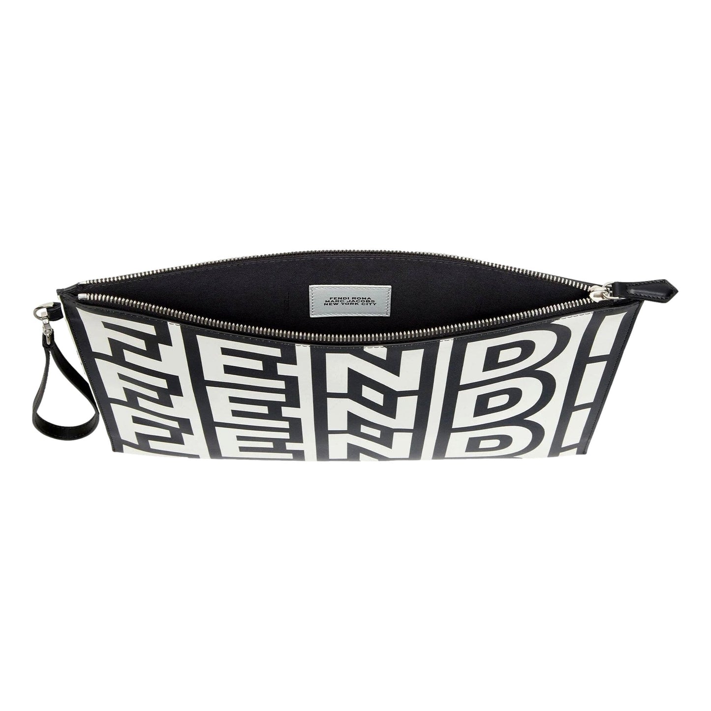 Fendi by Marc Jacobs Roma Black White Large Leather Clutch