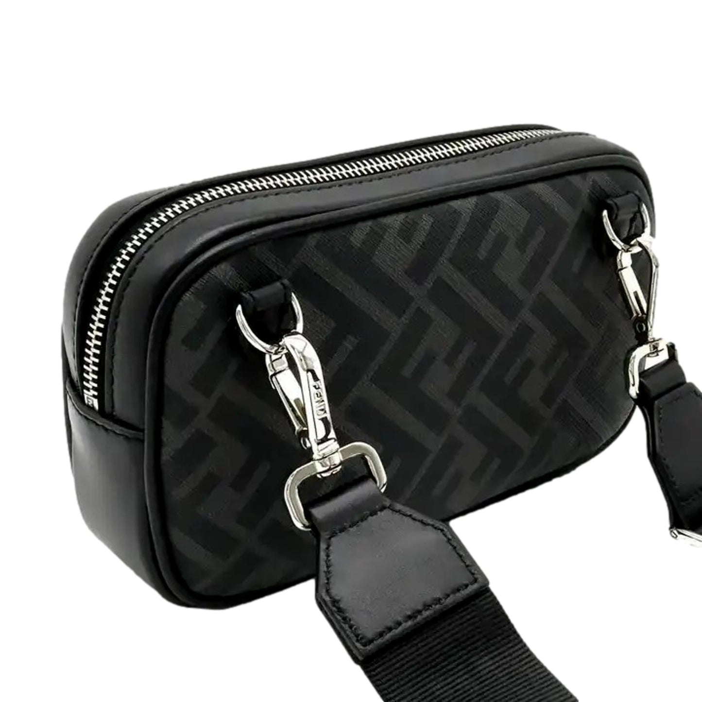 Fendi Roma Black Zucca Canvas Mini Camera Crossbody Bag