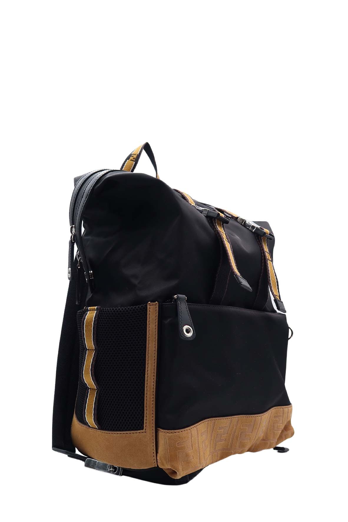 Santander Nylon Leather Backpack Black,Brown