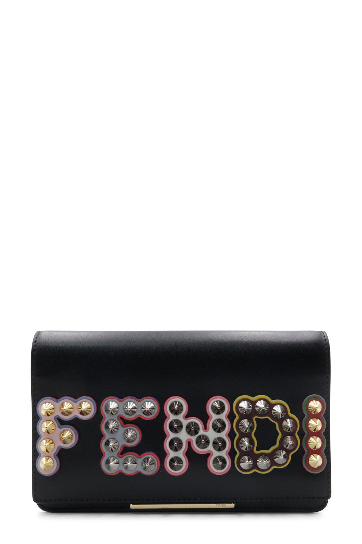 Studded Logo Wallet on Chain Black