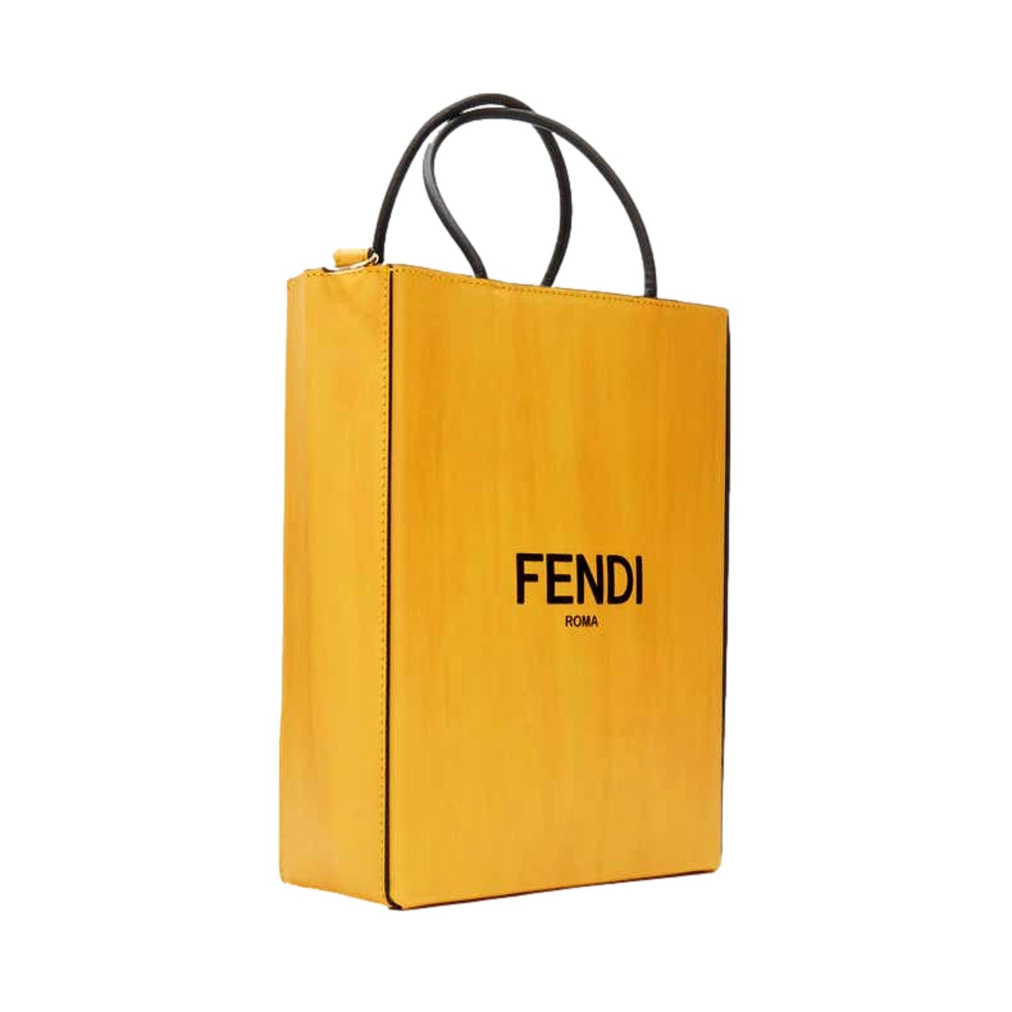 Fendi Roma 2Way Embossed Yellow Leather Crossbody Shopping Tote Bag