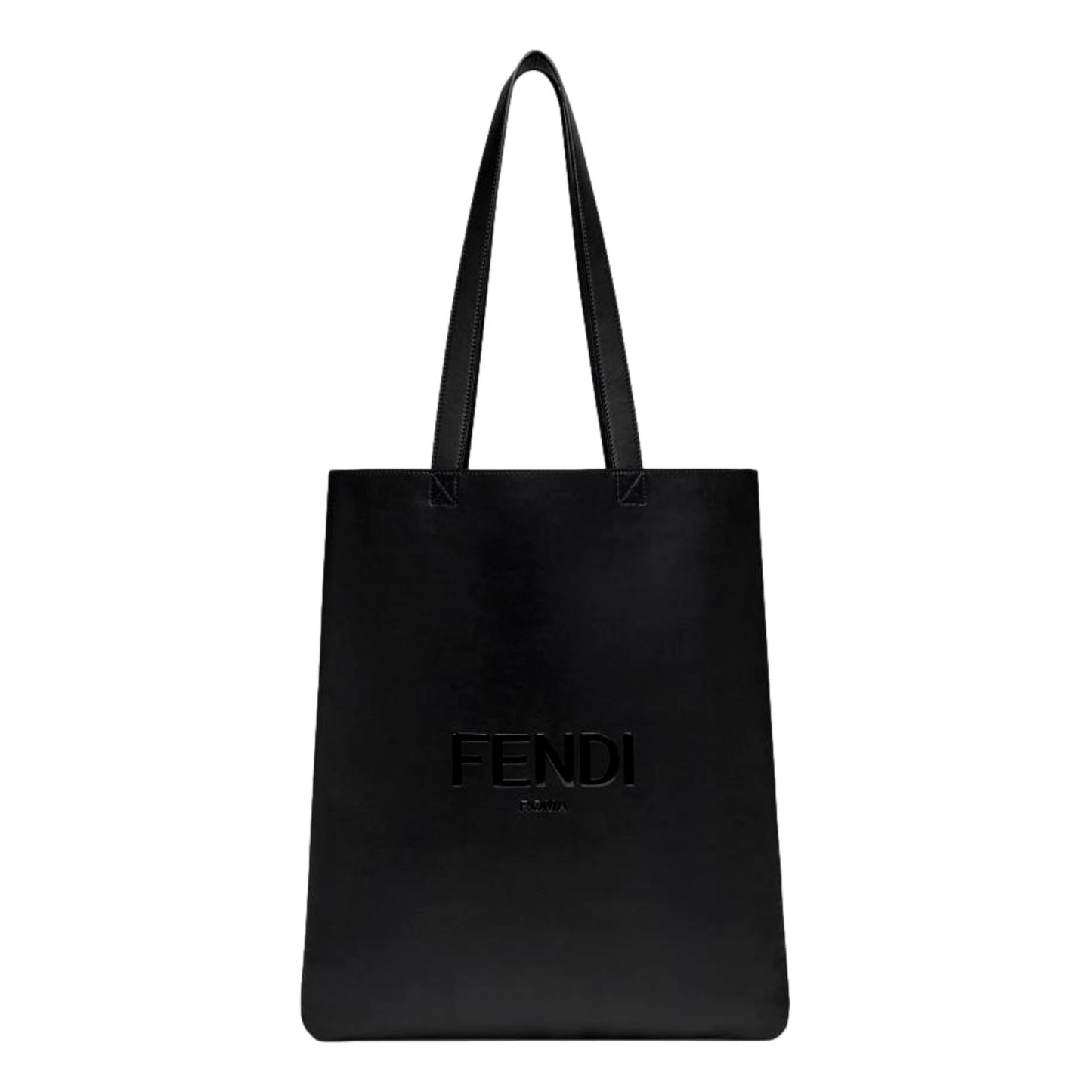 Fendi Roma Embossed Logo Black Calf Leather Large Shopping Tote Bag