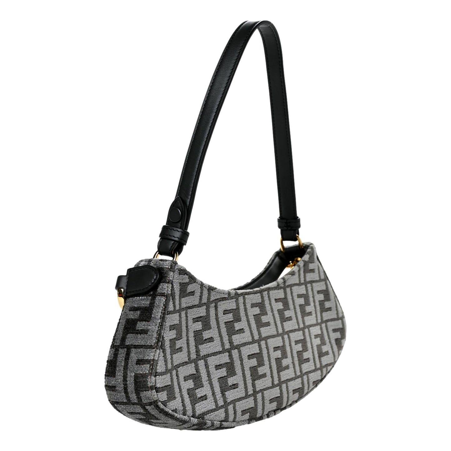 Fendi O'Lock Swing FF Logo Anthracite Gray Chenille Shoulder Bag